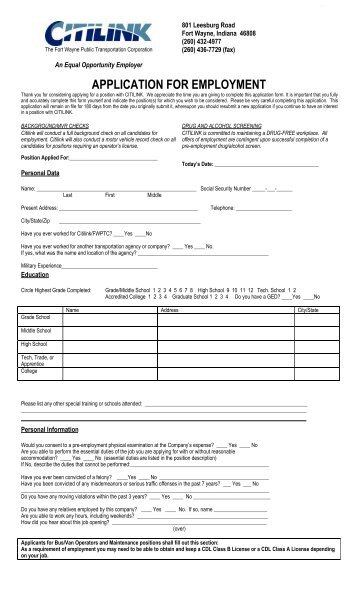 APPLICATION FOR EMPLOYMENT - Citilink