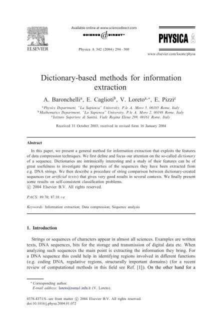 Dictionary-based methods for information extraction - Sapienza