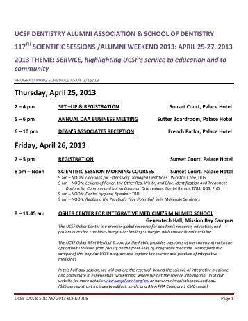 Thursday, April 25, 2013 Friday, April 26, 2013 - UCSF Alumni