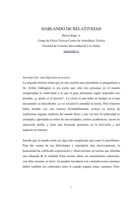 HABLANDO DE RELATIVIDAD - Web del Profesor