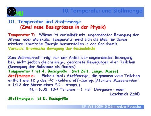 14. Vorlesung EP II. WÃ¤rmelehre 10. Temperatur und Stoffmenge 11 ...