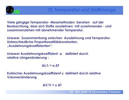 14. Vorlesung EP II. WÃ¤rmelehre 10. Temperatur und Stoffmenge 11 ...