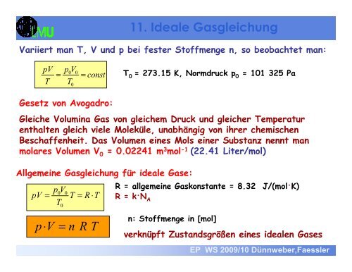 14. Vorlesung EP II. WÃ¤rmelehre 10. Temperatur und Stoffmenge 11 ...