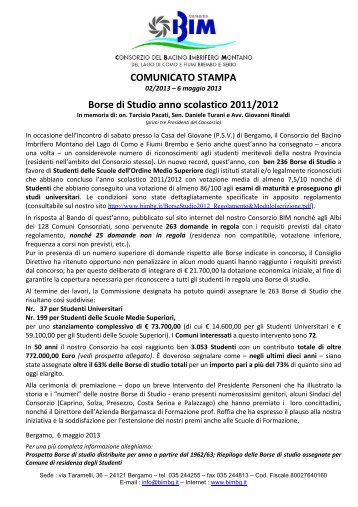 Consegnate le Borse di Studio 2011-2012 - Consorzio BIM