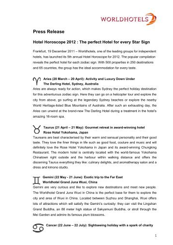 Hotel Horoscope 2012 - Worldhotels