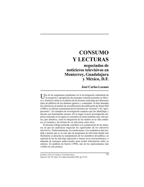 JosÃ© Carlos Lozano - Estudios sobre las Culturas ContemporÃ¡neas