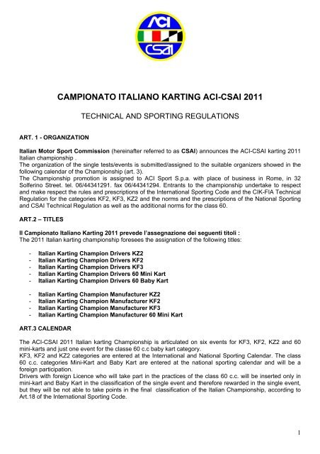 Sporting And Technical Regulations Aci Sport Italia