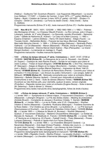 nventaire du fonds - MÃ©diathÃ¨que Musicale Mahler