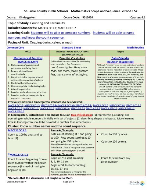 St. Lucie County Public Schools Mathematics Scope and Sequence ...