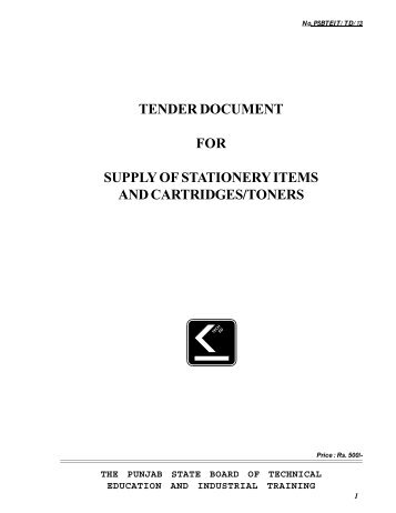 tender document for supply of stationery items and cartridges/toners