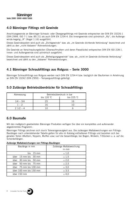 Bänninger Serie 2000/3000/4000/5000 / B Oyster und Zubehör