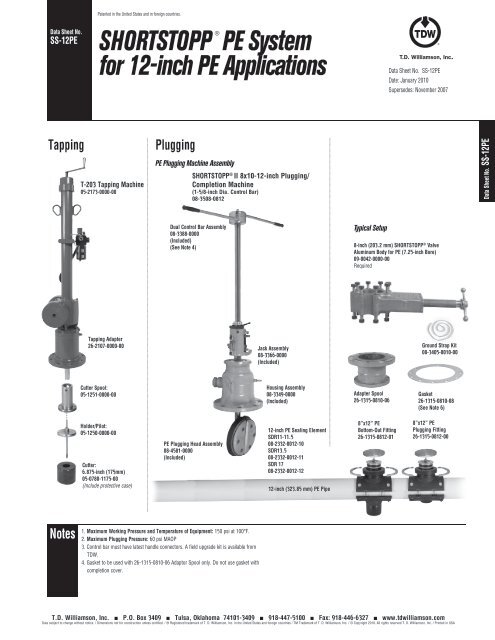 SHORTSTOPPÂ® PE for 12 Inch Applications - T.D. Williamson, Inc.