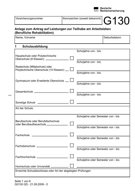 G130 Internetformular "Deutsche Rentenversicherung"