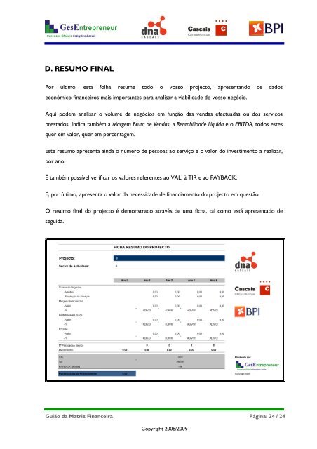 GuiÃ£o para o preenchimento da Matriz Financeira - DNA Cascais