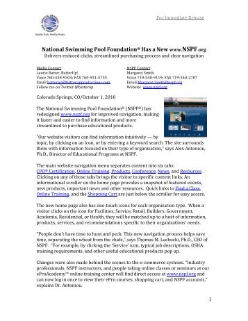 National Swimming Pool FoundationÂ® Has a New www.NSPF.org