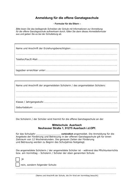Anmeldung für die offene Ganztagsschule -  Mittelschule Auerbach ...