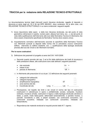 Traccia Per La Redazione Della Relazione Tecnico-strutturale