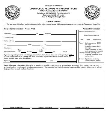 OPEN PUBLIC RECORDS ACT REQUEST FORM - Maywood