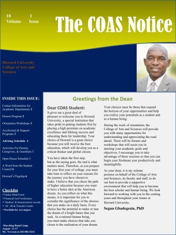 The COAS Notice Newsletter - Howard University
