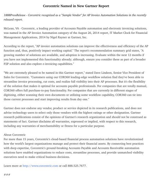 Corcentric Named In New Gartner Report