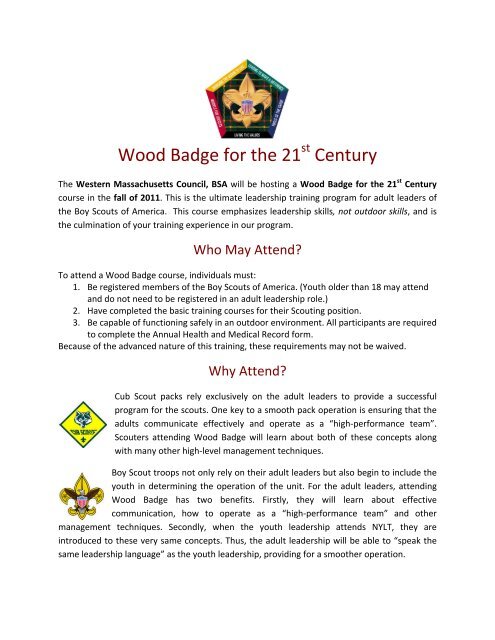 Wood Badge for the 21 Century - Western Massachusetts Council