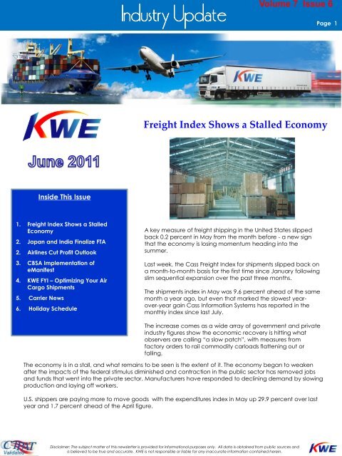 2011 June - KWE Industry Update - Kintetsu World Express (USA), Inc.