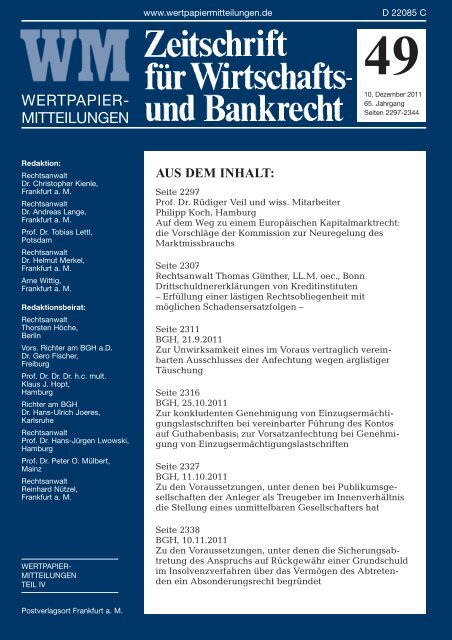 WERTPAPIER- MITTEILUNGEN - WM Wirtschafts- und Bankrecht
