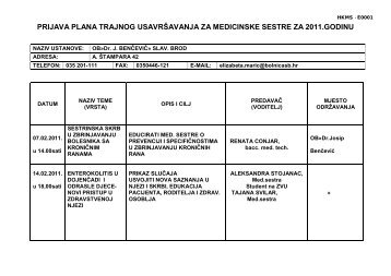 prijava plana trajnog usavrÅ¡avanja za medicinske sestre za 2011 ...