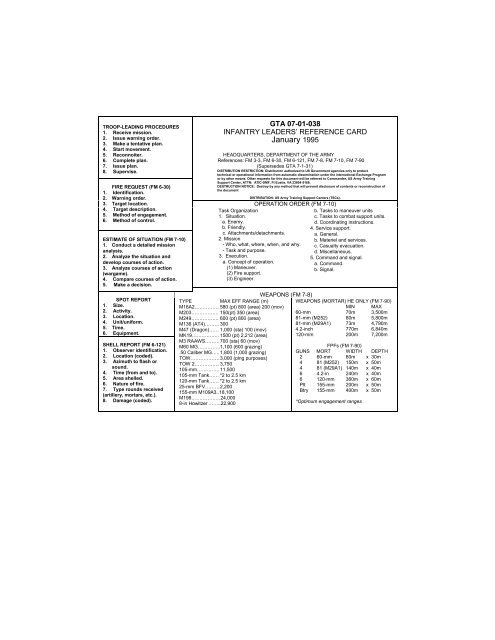 Infantry Leader's Reference Card - Delta Gear, Inc.