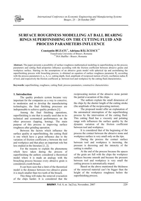 surface roughness modelling at ball bearing rings superfinishing on ...