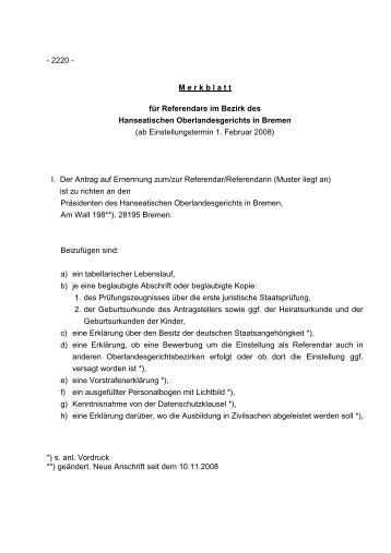 Merkblatt (pdf, 30 kB) - Hanseatisches Oberlandesgericht Bremen