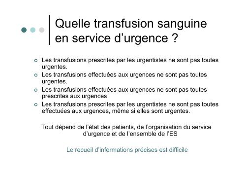 Sécurité de la transfusion sanguine et « Urgences » - SMUR BMPM