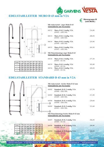 EDELSTAHLLEITER MURO D 43 mm in V2A ... - Garvens