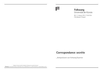 Correspondance secrète - Folkwang Universität der Künste