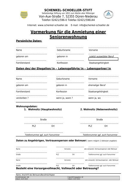 Formular downloaden - Schenkel-Schoeller-Stift