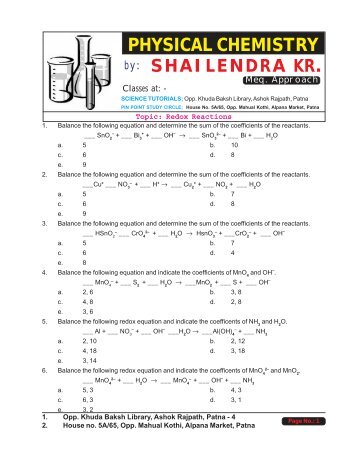 Redox Reactions - Shailendra Kumar Chemistry