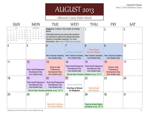 School Year Calendar - Albemarle County Public Schools