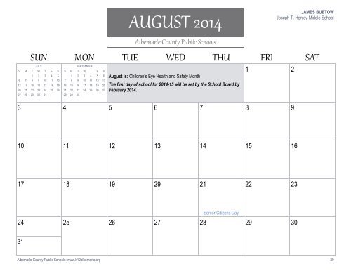 School Year Calendar - Albemarle County Public Schools