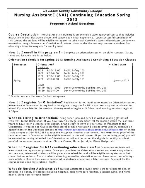 Nursing Assistant I - Davidson County Community College