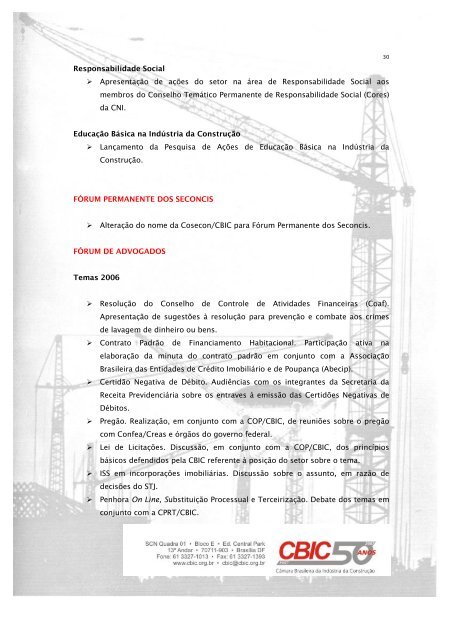 RelatÃ³rio de Atividades da CBIC 2006 - Sinduscon