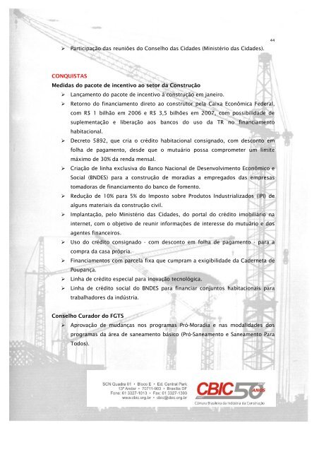 RelatÃ³rio de Atividades da CBIC 2006 - Sinduscon