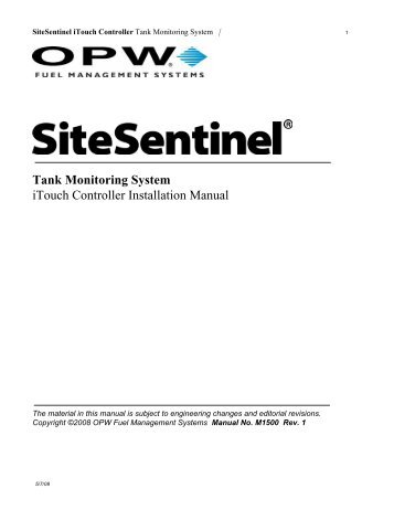 Tank Monitoring System iTouch Controller Installation Manual