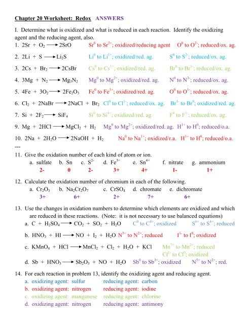 19++ Chapter 20 worksheet redox Free Download