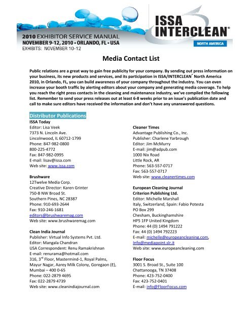 Media Contact List - ISSA.com