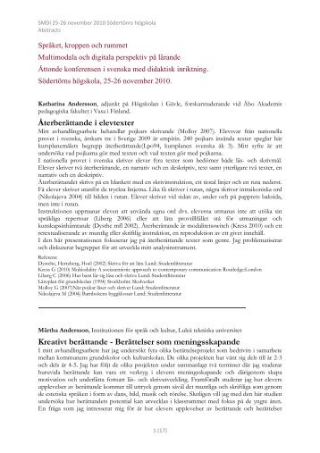 Alla abstracts (PDF) - SÃ¶dertÃ¶rns hÃ¶gskola