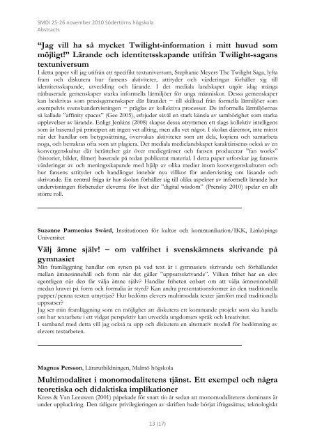Alla abstracts (PDF) - SÃ¶dertÃ¶rns hÃ¶gskola