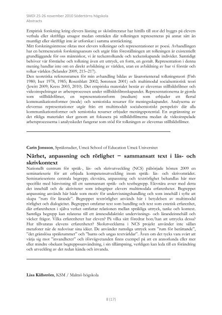 Alla abstracts (PDF) - SÃ¶dertÃ¶rns hÃ¶gskola