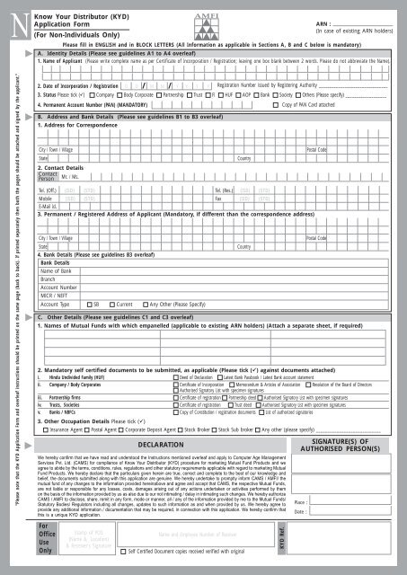 (KYD) Application Form (Non Individual) - AMFI