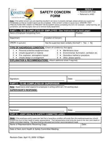 SAFETY CONCERN FORM - CUPE 855