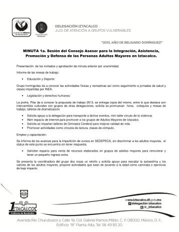 MINUTA 1a. SesiÃ³n del Consejo Asesor para la IntegraciÃ³n ...